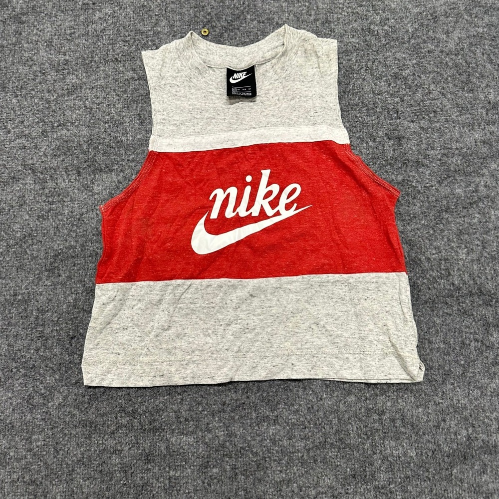 Nike Tank Top Womens XS Gray Red Colorblock Organic Cotton Cropped Athletic